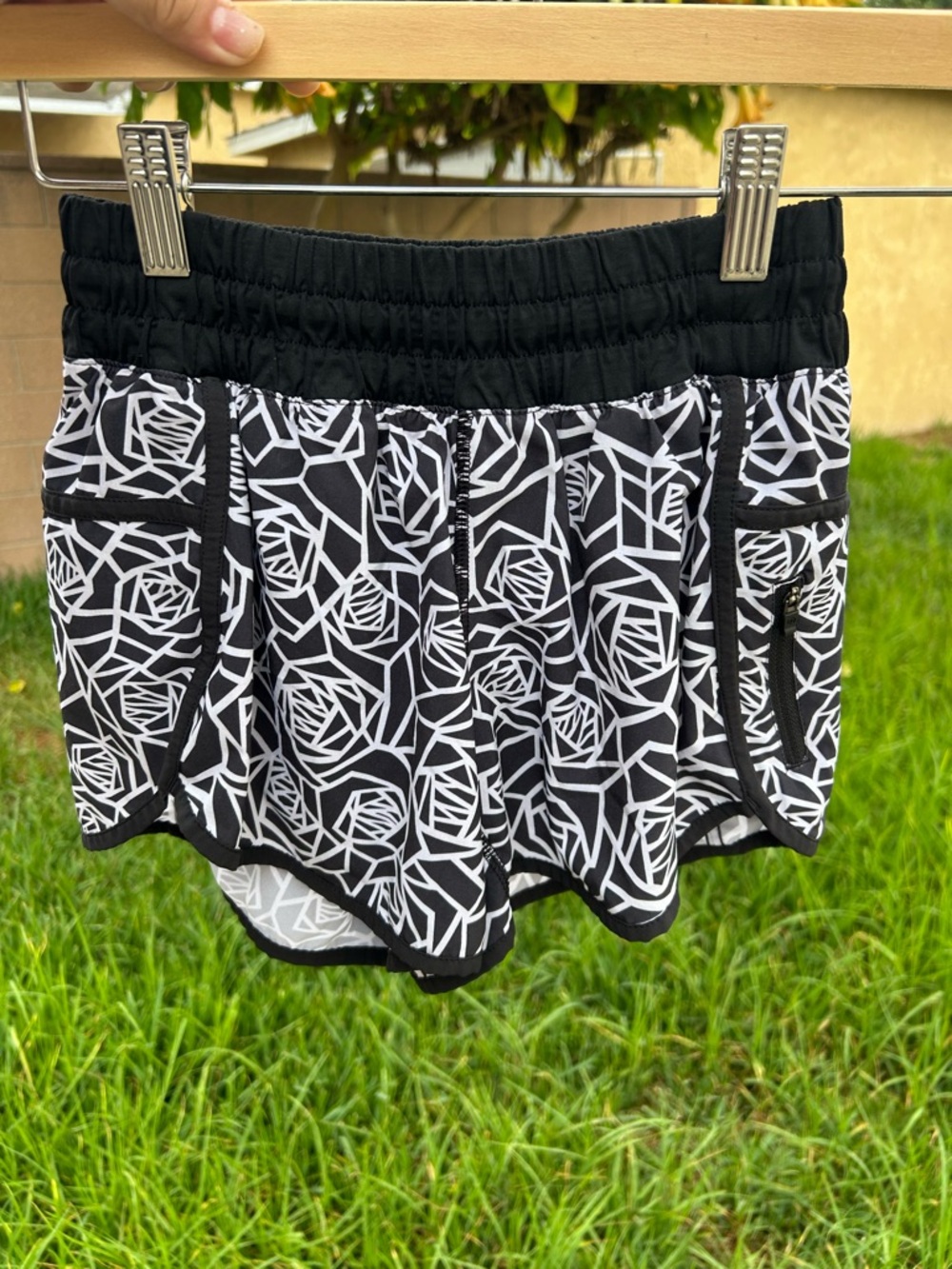 lululemon athletica Black and White Rose-Print Athletic Shorts